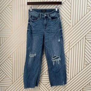 Judy Blue High Waist Distressed Cropped Wide Leg Jeans raw Hem Crop Size 25